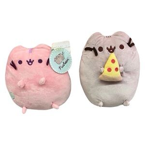 Pusheen Pink and Gray Plush Duo with Pizza